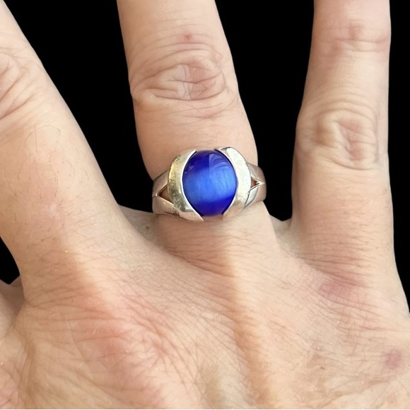 🔴SOLD🔴 Vintage sterling silver ring with eight interchangeable cats eye ring - Picture 3 of 16